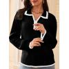 imageDokotoo Sweaters for Women Fashion Long Sleeve Lapel Collar V Neck Casual Knit Color Block Pullover Sweater Jumpers TopsBlack