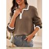 imageDokotoo Sweaters for Women Fashion Long Sleeve Lapel Collar V Neck Casual Knit Color Block Pullover Sweater Jumpers TopsBrown