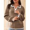 imageDokotoo Sweaters for Women Fashion Long Sleeve Lapel Collar V Neck Casual Knit Color Block Pullover Sweater Jumpers TopsBrown