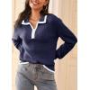 imageDokotoo Sweaters for Women Fashion Long Sleeve Lapel Collar V Neck Casual Knit Color Block Pullover Sweater Jumpers TopsDark Blue