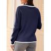 imageDokotoo Sweaters for Women Fashion Long Sleeve Lapel Collar V Neck Casual Knit Color Block Pullover Sweater Jumpers TopsDark Blue