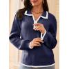 imageDokotoo Sweaters for Women Fashion Long Sleeve Lapel Collar V Neck Casual Knit Color Block Pullover Sweater Jumpers TopsDark Blue