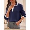 imageDokotoo Sweaters for Women Fashion Long Sleeve Lapel Collar V Neck Casual Knit Color Block Pullover Sweater Jumpers TopsDark Blue