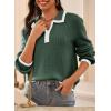 imageDokotoo Sweaters for Women Fashion Long Sleeve Lapel Collar V Neck Casual Knit Color Block Pullover Sweater Jumpers TopsGreen