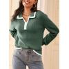 imageDokotoo Sweaters for Women Fashion Long Sleeve Lapel Collar V Neck Casual Knit Color Block Pullover Sweater Jumpers TopsGreen