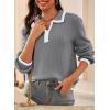 imageDokotoo Sweaters for Women Fashion Long Sleeve Lapel Collar V Neck Casual Knit Color Block Pullover Sweater Jumpers TopsGrey