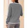 imageDokotoo Sweaters for Women Fashion Long Sleeve Lapel Collar V Neck Casual Knit Color Block Pullover Sweater Jumpers TopsGrey