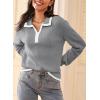 imageDokotoo Sweaters for Women Fashion Long Sleeve Lapel Collar V Neck Casual Knit Color Block Pullover Sweater Jumpers TopsGrey