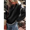 imageDokotoo Sweaters for Women Fashion Solid Crewneck Loose Fit Long Sleeve Contrast Cable Knit Pullover Sweater Jumper TopsBlack
