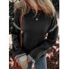 imageDokotoo Sweaters for Women Fashion Solid Crewneck Loose Fit Long Sleeve Contrast Cable Knit Pullover Sweater Jumper TopsBlack