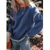 imageDokotoo Sweaters for Women Fashion Solid Crewneck Loose Fit Long Sleeve Contrast Cable Knit Pullover Sweater Jumper TopsBlue