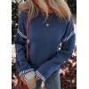 imageDokotoo Sweaters for Women Fashion Solid Crewneck Loose Fit Long Sleeve Contrast Cable Knit Pullover Sweater Jumper TopsBlue