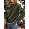 imageDokotoo Sweaters for Women Fashion Solid Crewneck Loose Fit Long Sleeve Contrast Cable Knit Pullover Sweater Jumper TopsGreen