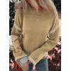 imageDokotoo Sweaters for Women Fashion Solid Crewneck Loose Fit Long Sleeve Contrast Cable Knit Pullover Sweater Jumper TopsKhaki