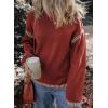 imageDokotoo Sweaters for Women Fashion Solid Crewneck Loose Fit Long Sleeve Contrast Cable Knit Pullover Sweater Jumper TopsRed