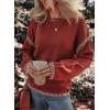 imageDokotoo Sweaters for Women Fashion Solid Crewneck Loose Fit Long Sleeve Contrast Cable Knit Pullover Sweater Jumper TopsRed