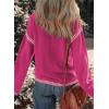 imageDokotoo Sweaters for Women Fashion Solid Crewneck Loose Fit Long Sleeve Contrast Cable Knit Pullover Sweater Jumper TopsRose Red
