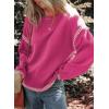imageDokotoo Sweaters for Women Fashion Solid Crewneck Loose Fit Long Sleeve Contrast Cable Knit Pullover Sweater Jumper TopsRose Red