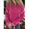 imageDokotoo Sweaters for Women Fashion Solid Crewneck Loose Fit Long Sleeve Contrast Cable Knit Pullover Sweater Jumper TopsRose Red