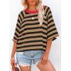 imageDokotoo Tops for Women Striped 2025 Fashion T Shirts for Women Color Block Crewneck Design Loose Basic TeeA Brown Stripe