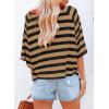 imageDokotoo Tops for Women Striped 2025 Fashion T Shirts for Women Color Block Crewneck Design Loose Basic TeeA Brown Stripe
