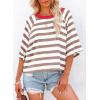 imageDokotoo Tops for Women Striped 2025 Fashion T Shirts for Women Color Block Crewneck Design Loose Basic TeeA Khaki Stripe