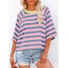 imageDokotoo Tops for Women Striped 2025 Fashion T Shirts for Women Color Block Crewneck Design Loose Basic TeeA Pink Stripe