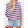 imageDokotoo Tops for Women Striped 2025 Fashion T Shirts for Women Color Block Crewneck Design Loose Basic TeeA Pink Stripe