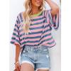 imageDokotoo Tops for Women Striped 2025 Fashion T Shirts for Women Color Block Crewneck Design Loose Basic TeeA Pink Stripe