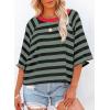 imageDokotoo Tops for Women Striped 2025 Fashion T Shirts for Women Color Block Crewneck Design Loose Basic TeeBlack