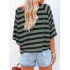 imageDokotoo Tops for Women Striped 2025 Fashion T Shirts for Women Color Block Crewneck Design Loose Basic TeeBlack