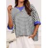 imageDokotoo Tops for Women Striped 2025 Fashion T Shirts for Women Color Block Crewneck Design Loose Basic TeeBlack Strip 9
