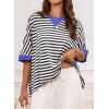 imageDokotoo Tops for Women Striped 2025 Fashion T Shirts for Women Color Block Crewneck Design Loose Basic TeeBlack Strip 9