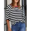 imageDokotoo Tops for Women Striped 2025 Fashion T Shirts for Women Color Block Crewneck Design Loose Basic TeeBlack Stripe