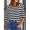 imageDokotoo Tops for Women Striped 2025 Fashion T Shirts for Women Color Block Crewneck Design Loose Basic TeeBlack Stripe