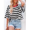 imageDokotoo Tops for Women Striped 2025 Fashion T Shirts for Women Color Block Crewneck Design Loose Basic TeeBlack Stripe