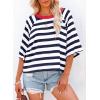 imageDokotoo Tops for Women Striped 2025 Fashion T Shirts for Women Color Block Crewneck Design Loose Basic TeeBlue Stripe
