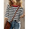 imageDokotoo Tops for Women Striped 2025 Fashion T Shirts for Women Color Block Crewneck Design Loose Basic TeeBlue Stripe