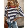 imageDokotoo Tops for Women Striped 2025 Fashion T Shirts for Women Color Block Crewneck Design Loose Basic TeeBlue Stripe
