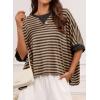 imageDokotoo Tops for Women Striped 2025 Fashion T Shirts for Women Color Block Crewneck Design Loose Basic TeeKhaki Strip 9