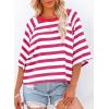 imageDokotoo Tops for Women Striped 2025 Fashion T Shirts for Women Color Block Crewneck Design Loose Basic TeeRose