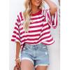 imageDokotoo Tops for Women Striped 2025 Fashion T Shirts for Women Color Block Crewneck Design Loose Basic TeeRose