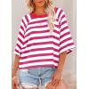 imageDokotoo Tops for Women Striped 2025 Fashion T Shirts for Women Color Block Crewneck Design Loose Basic TeeRose
