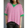 imageDokotoo Tops for Women Striped 2025 Fashion T Shirts for Women Color Block Crewneck Design Loose Basic TeeRose Stripe