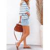 imageDokotoo Tops for Women Striped 2025 Fashion T Shirts for Women Color Block Crewneck Design Loose Basic TeeSky Blue Stripe