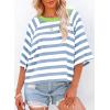 imageDokotoo Tops for Women Striped 2025 Fashion T Shirts for Women Color Block Crewneck Design Loose Basic TeeSky Blue Stripe