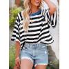 imageDokotoo Tops for Women Striped 2025 Fashion T Shirts for Women Color Block Crewneck Design Loose Basic TeeWhite Stripe