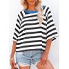 imageDokotoo Tops for Women Striped 2025 Fashion T Shirts for Women Color Block Crewneck Design Loose Basic TeeWhite Stripe