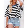 imageDokotoo Tops for Women Striped 2025 Fashion T Shirts for Women Color Block Crewneck Design Loose Basic TeeWhite Stripe