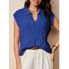 imageDokotoo VNeck Lapel Collar Cable Knit Vest Top for Women  Spring Outfits 2025Dark Blue